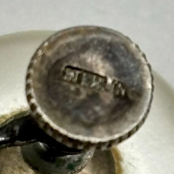 Vintage Cream Faux Button Pearl Adjustable Screw-Back Earrings w/Sterling Silver - Picture 6 of 6